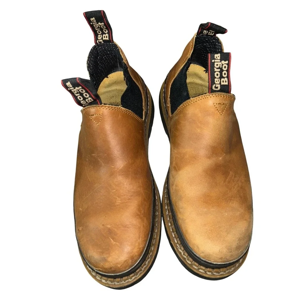 Georgia Boot Giant Romeo Mens Tan Brown‎ Leather Slip On Work Shoes Sz 8.5